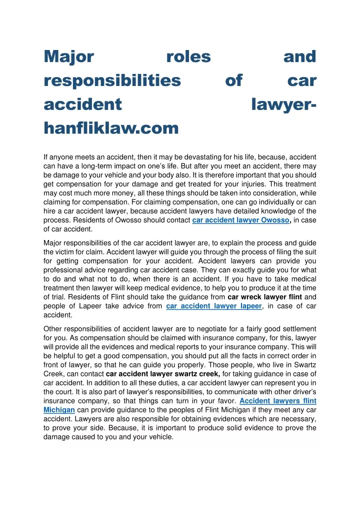 major responsibilities accident hanfliklaw com