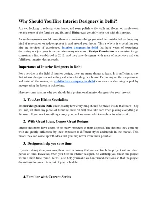 Why Should You Hire Interior Designers in Delhi.