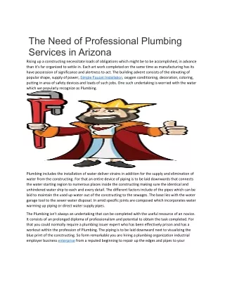 The Need of Professional Plumbing Services in Arizona