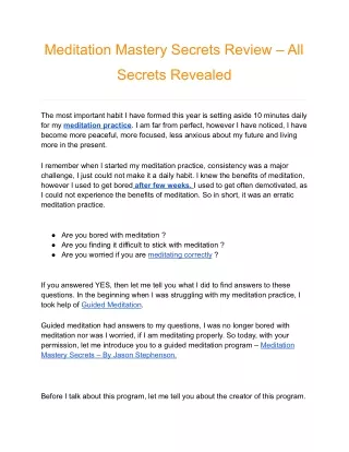 meditation mastery secrets review all