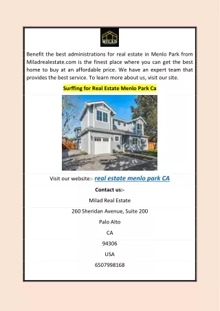 Surffing for Real Estate Menlo Park Ca