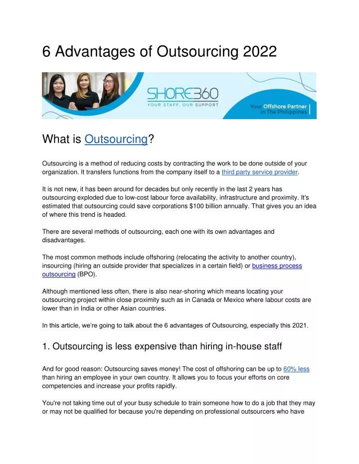 6 advantages of outsourcing 2022