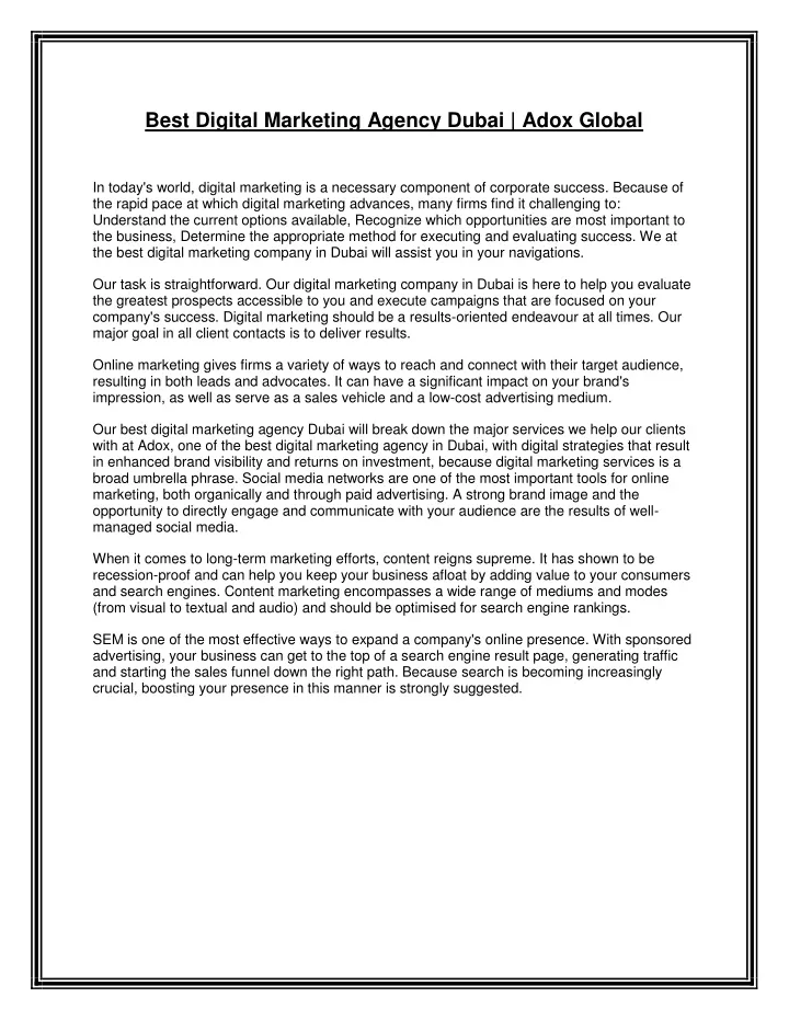 best digital marketing agency dubai adox global