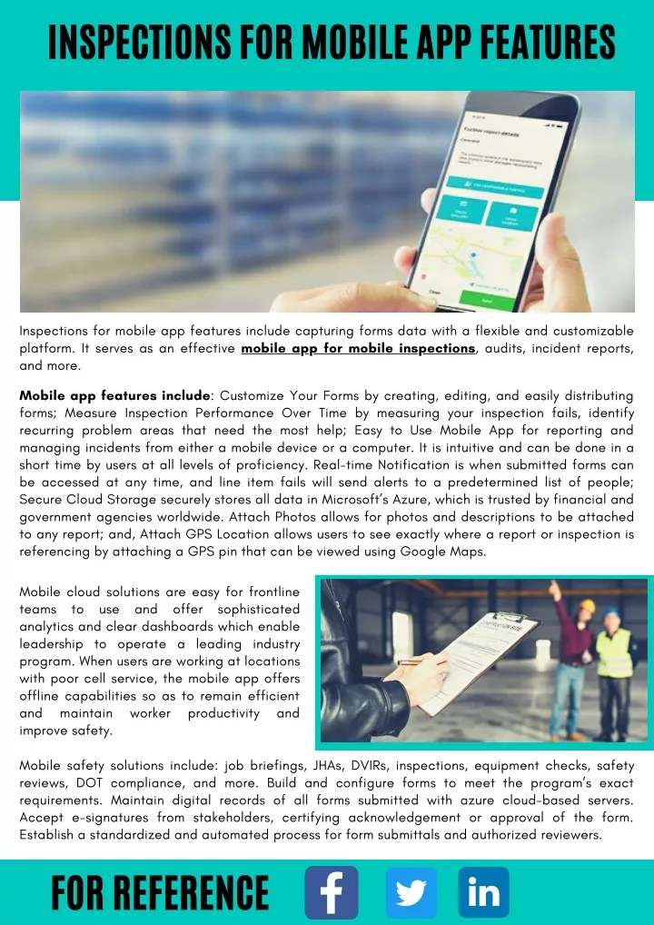 inspections for mobile app features