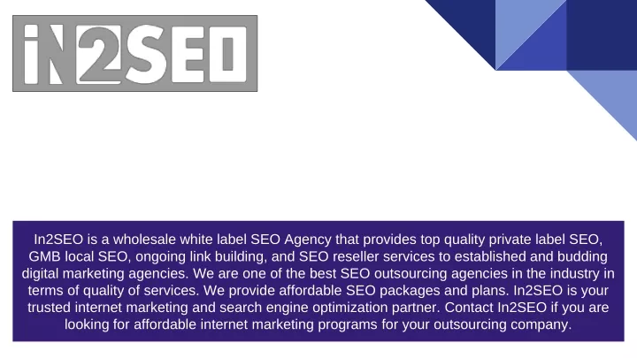 in2seo is a wholesale white label seo agency that