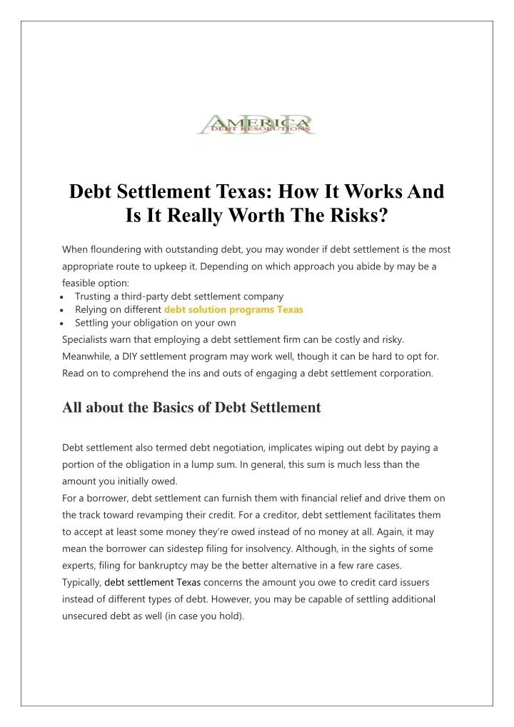 debt settlement texas how it works