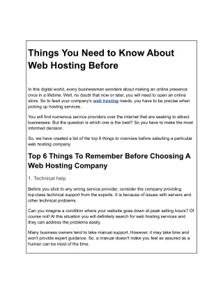 Things You Need to Know About Web Hosting Before