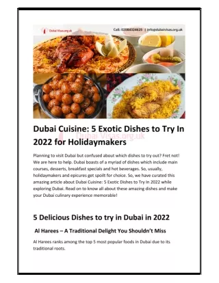 Dubai Cuisine: 5 Exotic Dishes To Try In 2022 for Tourists
