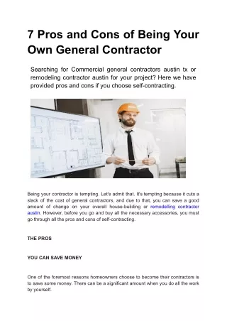 7 Pros and Cons of Being Your Own General Contractor