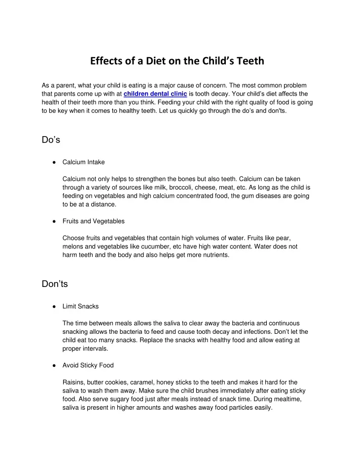 effects of a diet on the child s teeth