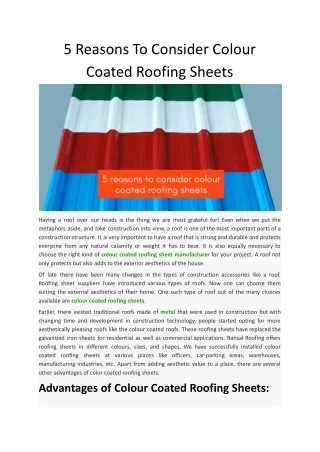 5 Reasons To Consider Colour Coated Roofing Sheets - Bansal Roofing