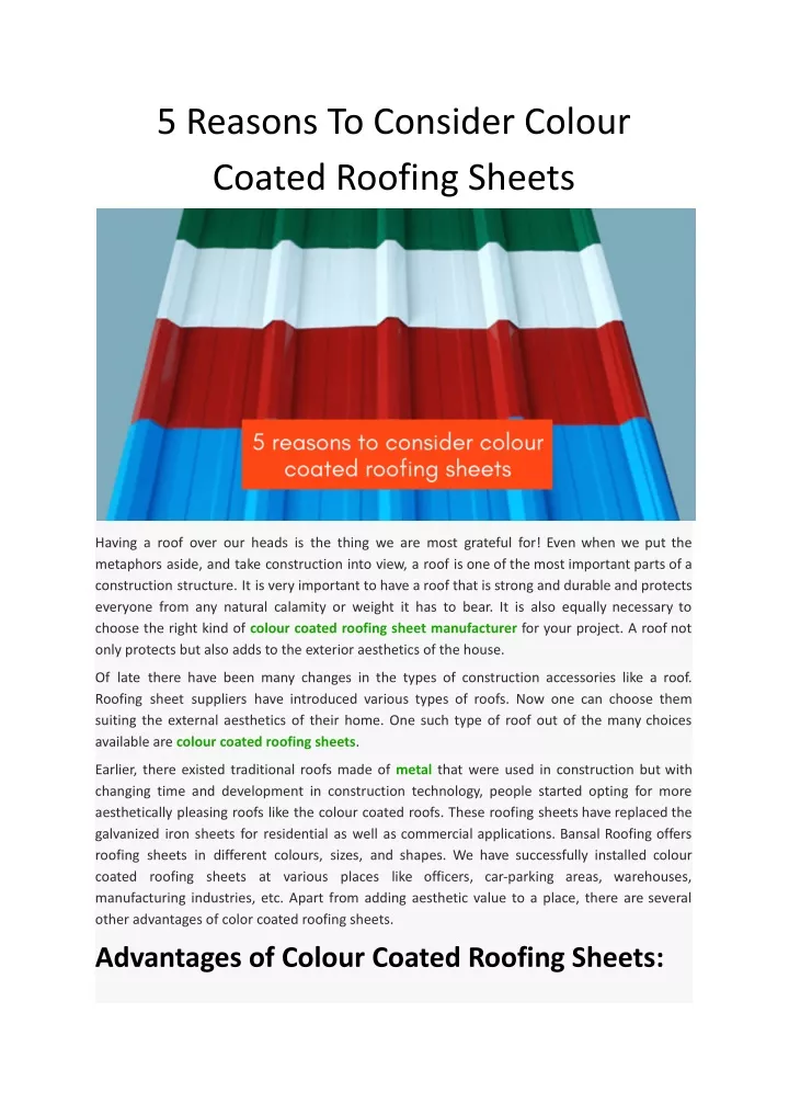 5 reasons to consider colour coated roofing sheets