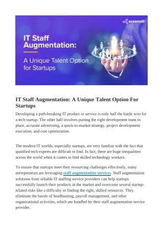 IT Staff Augmentation: A Unique Talent Option For Startups