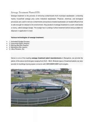 Sewage Treatment Plant Manufacturer  - Genex Utility