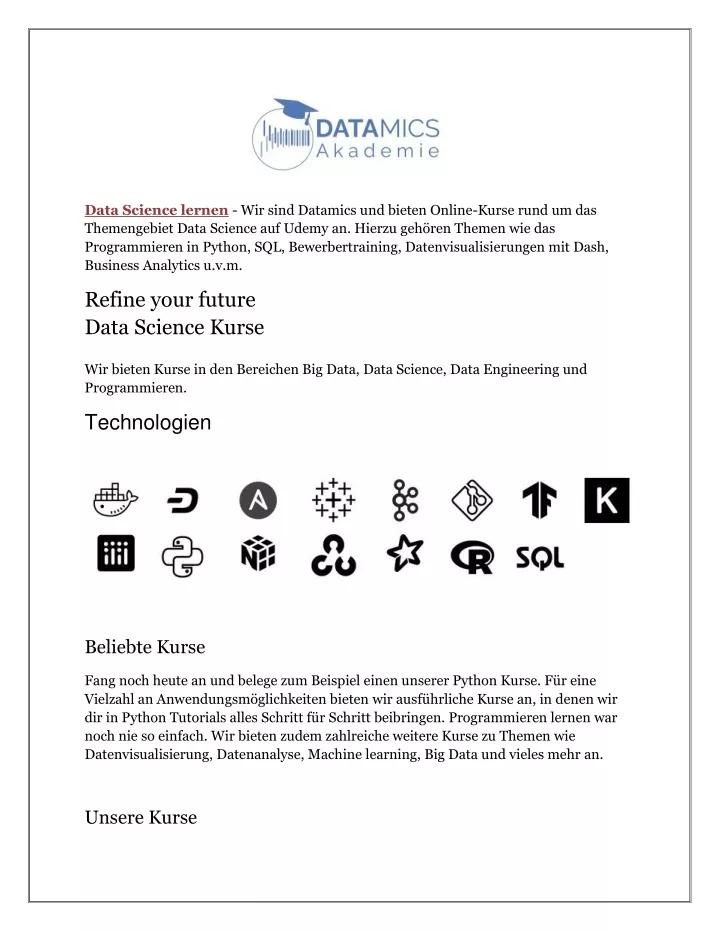data science lernen wir sind datamics und bieten