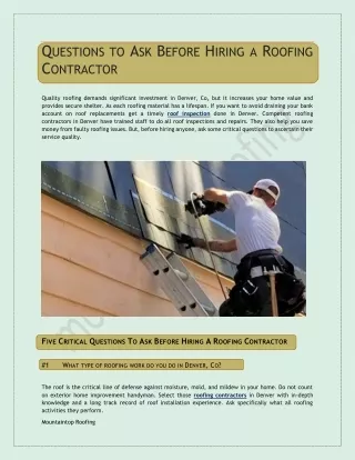 MTR - Questions to Ask Before Hiring a Roofing Contractor