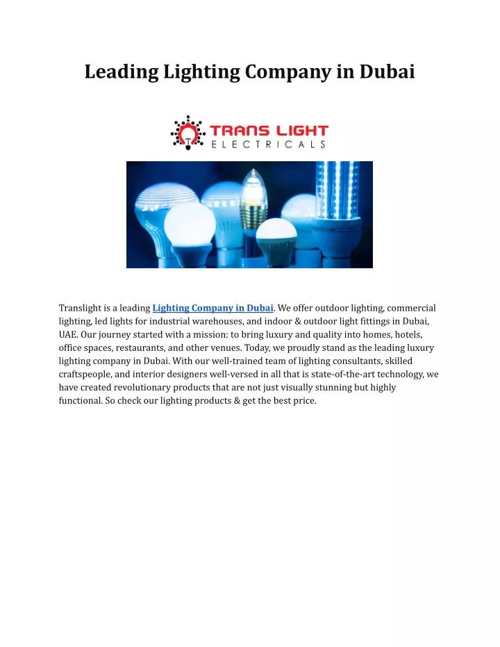 leading lighting company in dubai