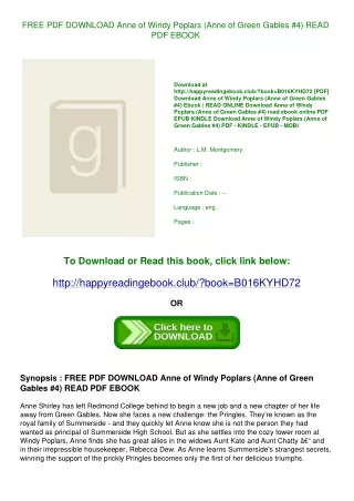 FREE PDF DOWNLOAD Anne of Windy Poplars (Anne of Green Gables #4) READ PDF EBOOK