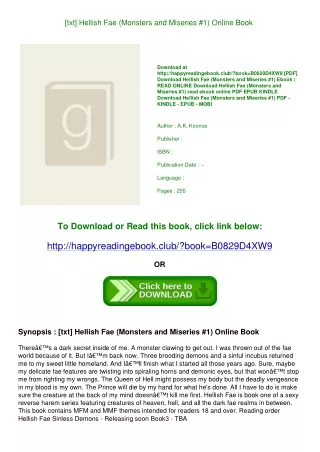 [txt] Hellish Fae (Monsters and Miseries #1) Online Book