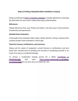 Steps to Finding a Reputable Boiler Installation Company