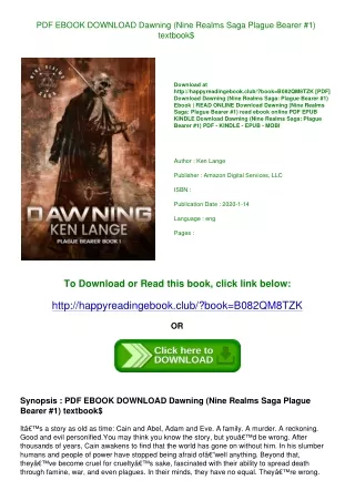 PDF EBOOK DOWNLOAD Dawning (Nine Realms Saga Plague Bearer #1) textbook$