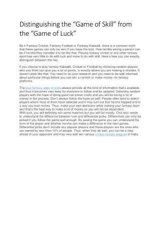 distinguishing the game of skill from the game