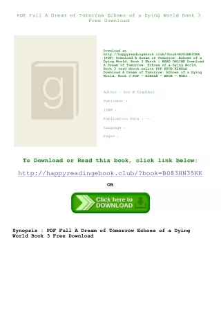 PDF Full A Dream of Tomorrow Echoes of a Dying World  Book 3 Free Download