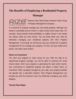 the benefits of employing a residential property