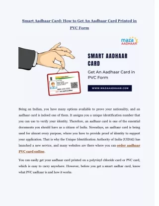 Get An Aadhaar Card Printed in PVC Form