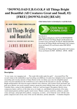 ^DOWNLOAD E.B.O.O.K.# All Things Bright and Beautiful  (All Creatures Great and Small  #2) [FREE] [DOWNLOAD] [READ]