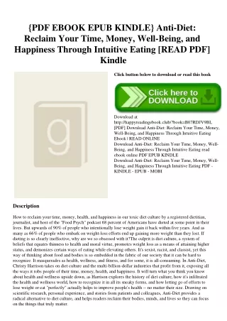 {PDF EBOOK EPUB KINDLE} Anti-Diet Reclaim Your Time  Money  Well-Being  and Happiness Through Intuitive Eating [READ PDF