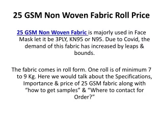 25 GSM Non Woven Fabric Roll Price