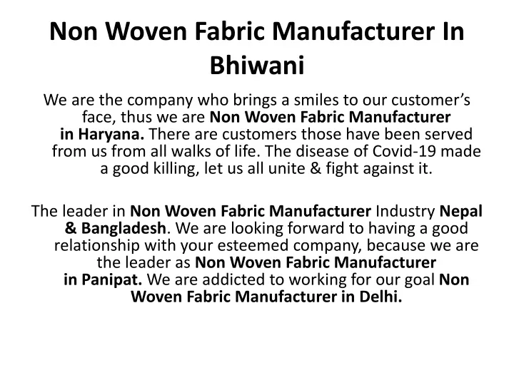 non woven fabric manufacturer in bhiwani