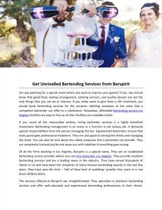 Get Unrivalled Bartending Services from Barspirit