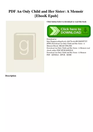 PDF An Only Child and Her Sister A Memoir [EbooK Epub]