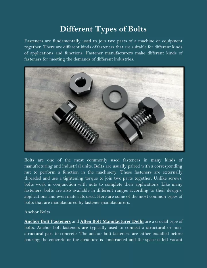 different types of bolts