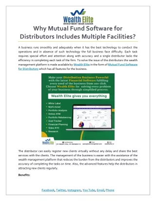 why mutual fund software for distributors