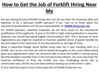 How to Get the Job of Forklift Hiring Near Me