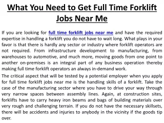 What You Need to Get Full Time Forklift