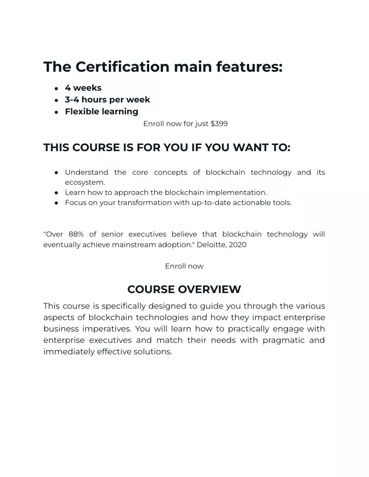 the certification main features
