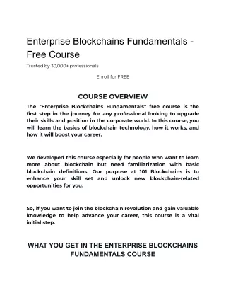 Enterprise Blockchains Fundamentals - Free Course