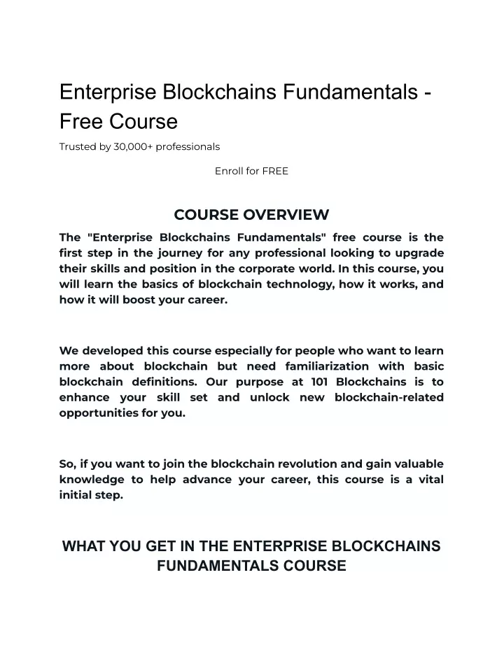 enterprise blockchains fundamentals free course