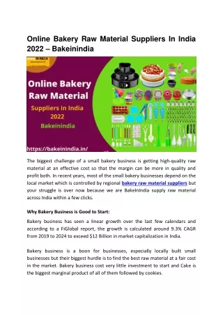 Online Bakery Raw Material Suppliers In India 2022 – Bakeinindia