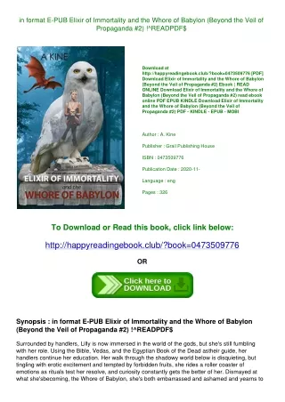 in format E-PUB Elixir of Immortality and the Whore of Babylon (Beyond the Veil of Propaganda #2) !^READPDF$