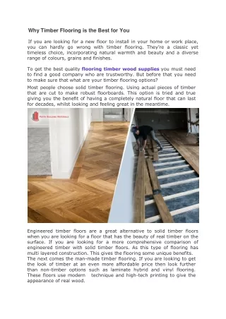 Why Timber Flooring is the Best for You