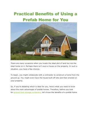 practical benefits of using a prefab home for you