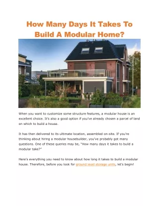 how many days it takes to build a modular home