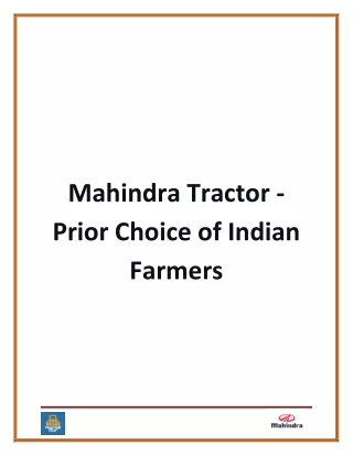 Mahindra Tractor Prior Choice of Indian Farmers