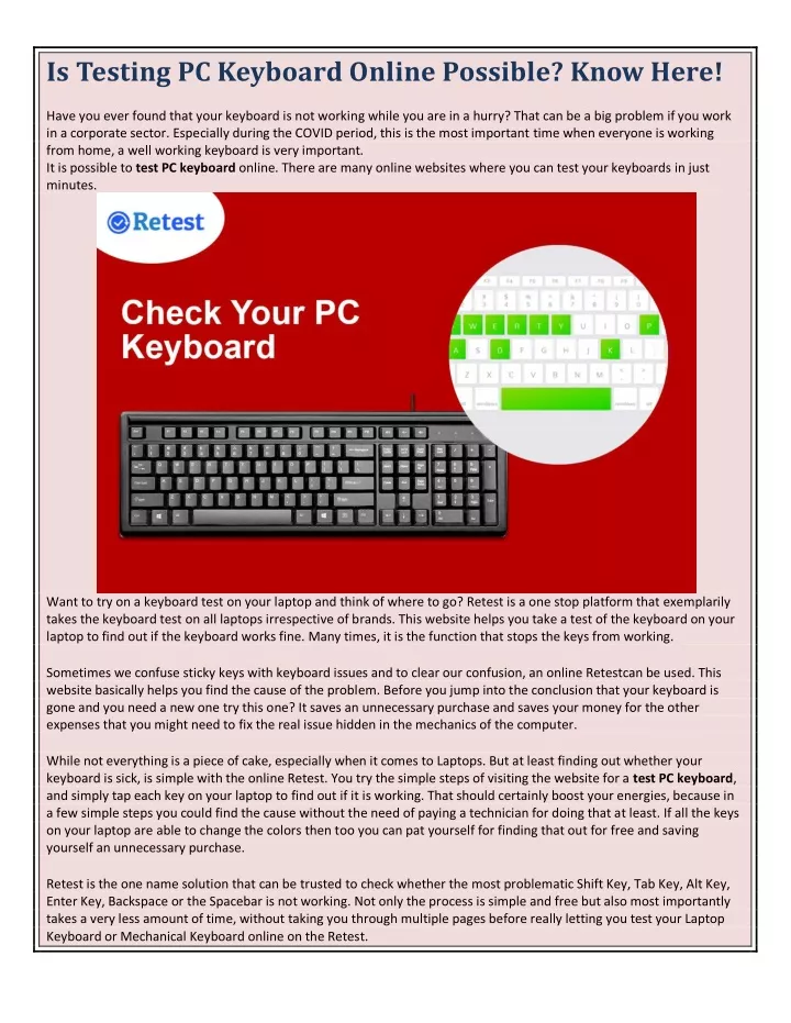is testing pc keyboard online possible know here