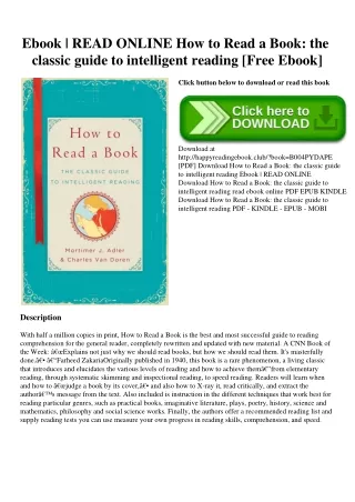 Ebook  READ ONLINE How to Read a Book the classic guide to intelligent reading [Free Ebook]